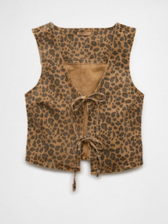 American Eagle Outfitters Tops - American Eagle Leopard Print Denim Vest tie Top Size Medium NWT